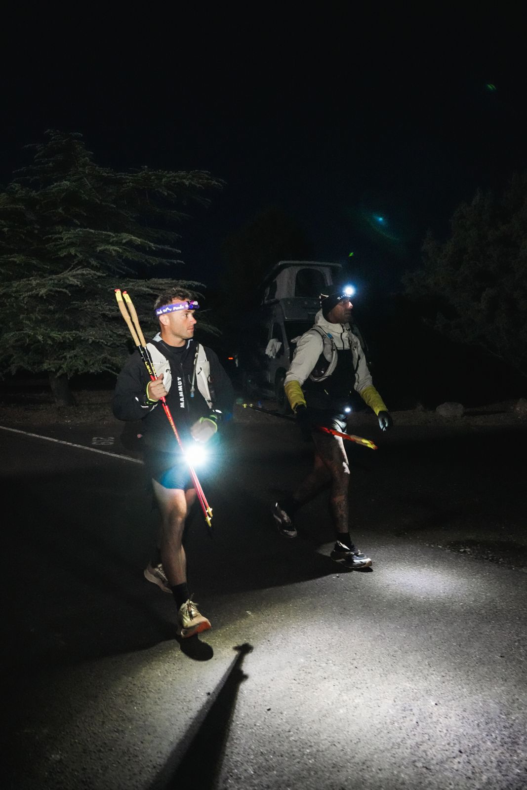 Matt running at night by headlamp
